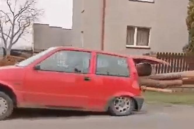 Маленький ФИАТ возит бревна в Польше