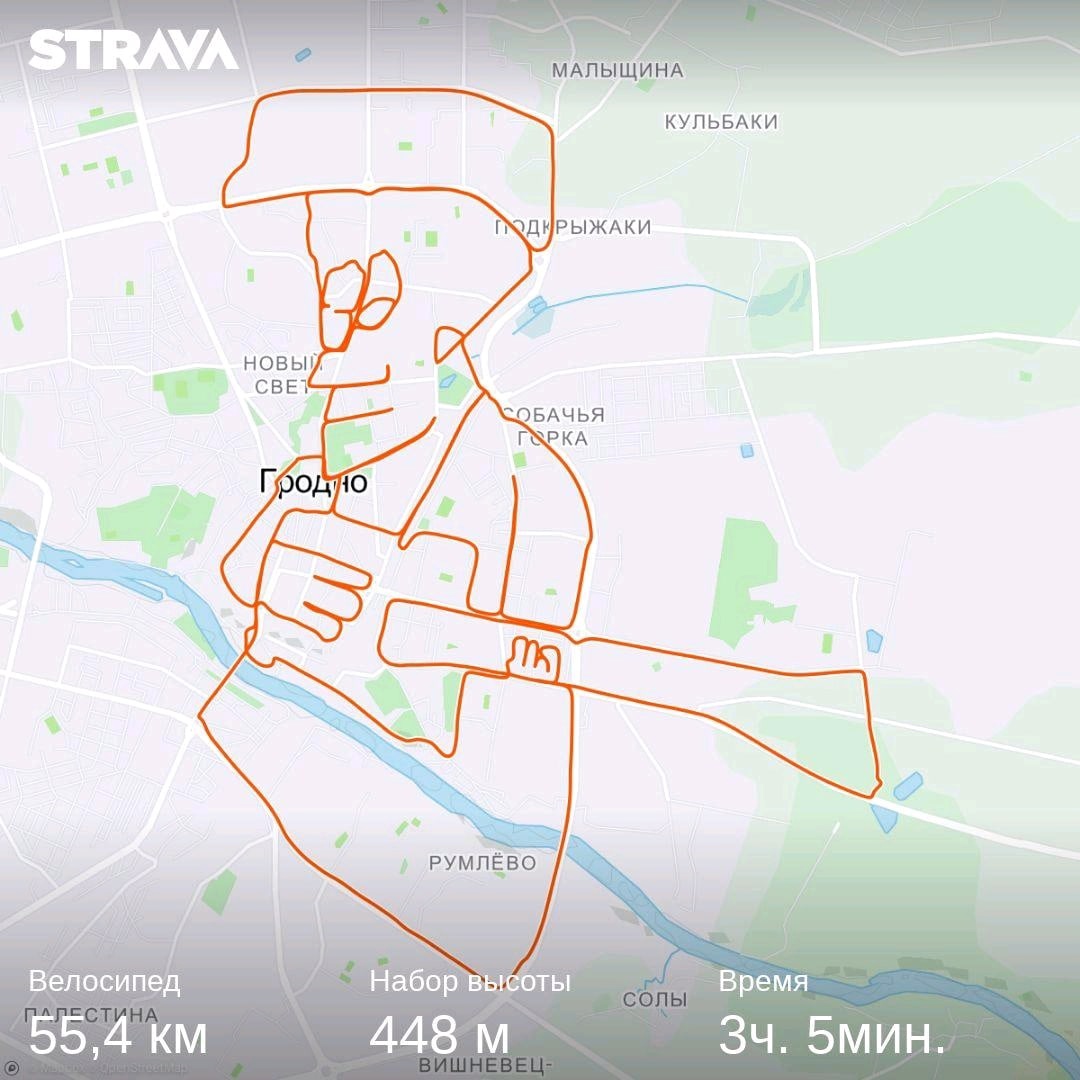 какие рисунки делают велосипедисты по улицам Гродно с помощью GPS-трекеров