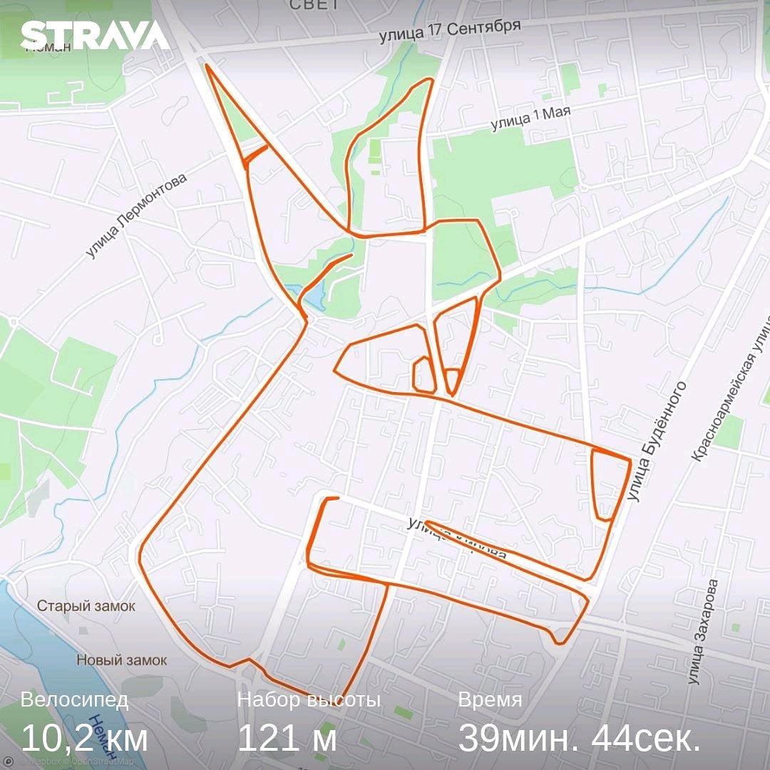 какие рисунки делают велосипедисты по улицам Гродно с помощью GPS-трекеров