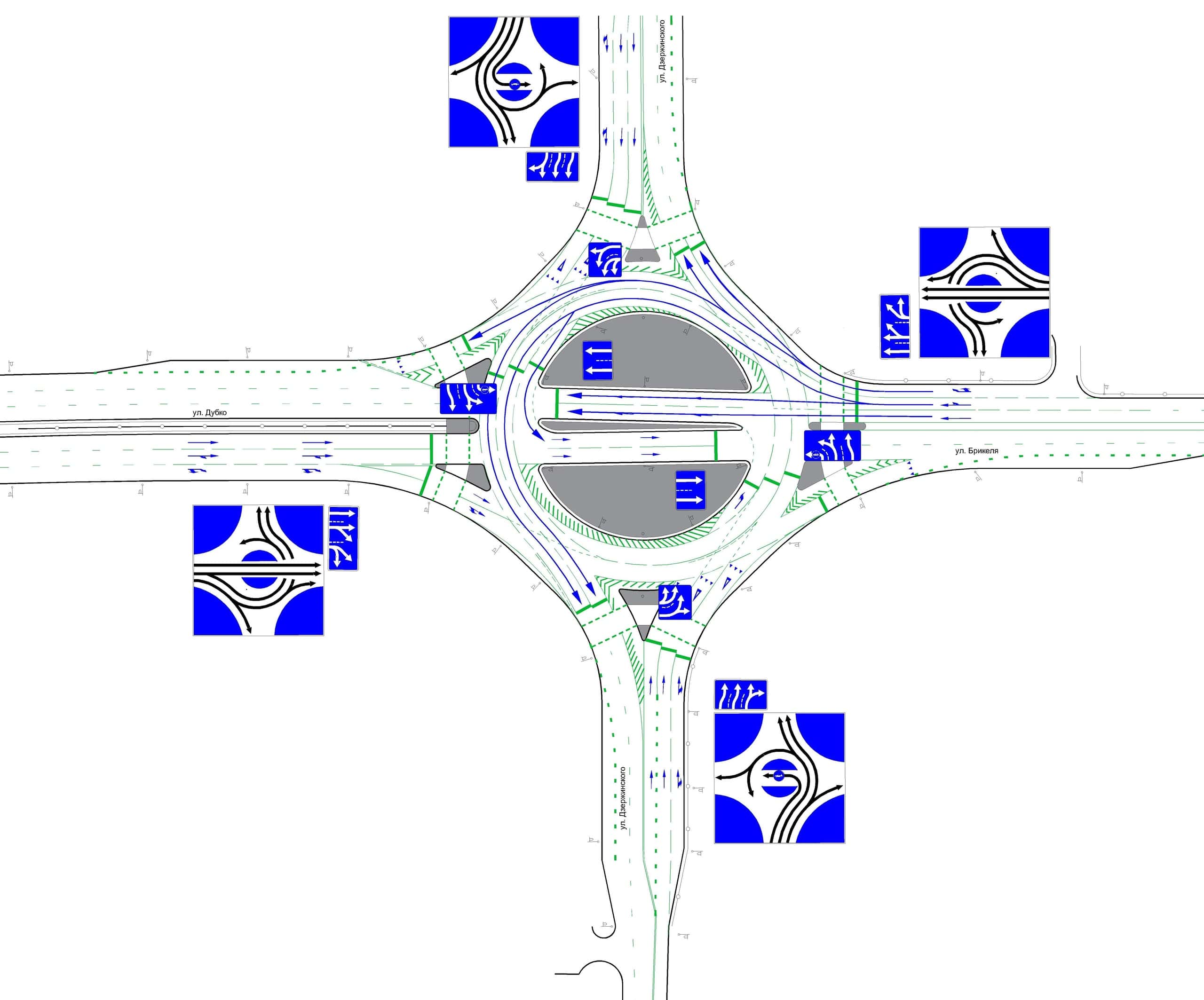 Схема движения по кольцу Дзержинского - Брикеля - Дубко в Гродно