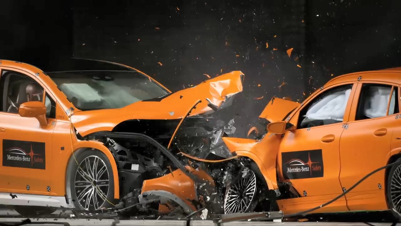 The worlds first public two car electric crash test by Mercedes Benz