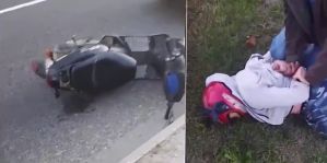 В агрогородке под Гродно пьяный скутерист выехал перед автомобилем милиции. Что было дальше?