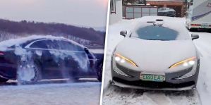 В Беларуси ребята из ev.wiki показали, как реально стряхивает с себя снег BYD Yangwang U7: "Совсем не как в китайской рекламе"